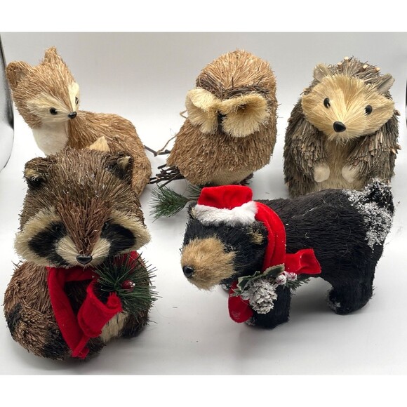 Large Holiday Sisal Bristle Buri Brush Animal Woodland Figures 8" Tall CHOOSE 1 - Picture 2 of 16